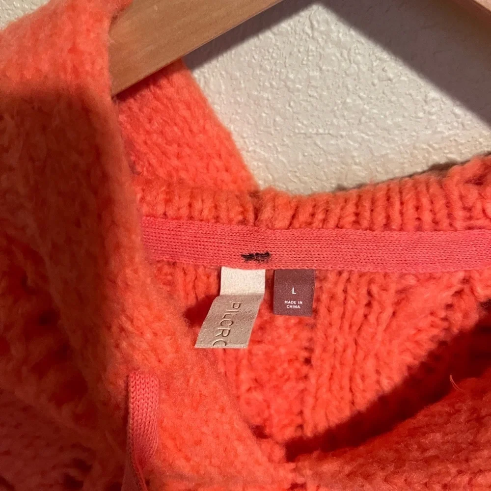 Pilcro Anthropologie Oversized Yarn Knit Cable-Knit Hoodie in Coral L